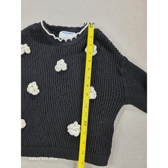 Old Navy Girls Black Sweater Medium 8 Loose Weave 3D Pom Poms - Picture 2 of 8